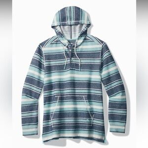 Tommy Bahama Teal, Navy & White Striped Hooded Pullover